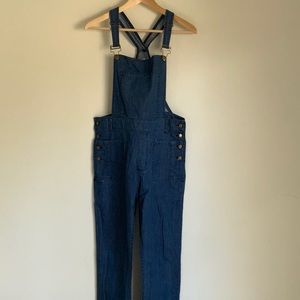 Cotton skinny blue denim overalls